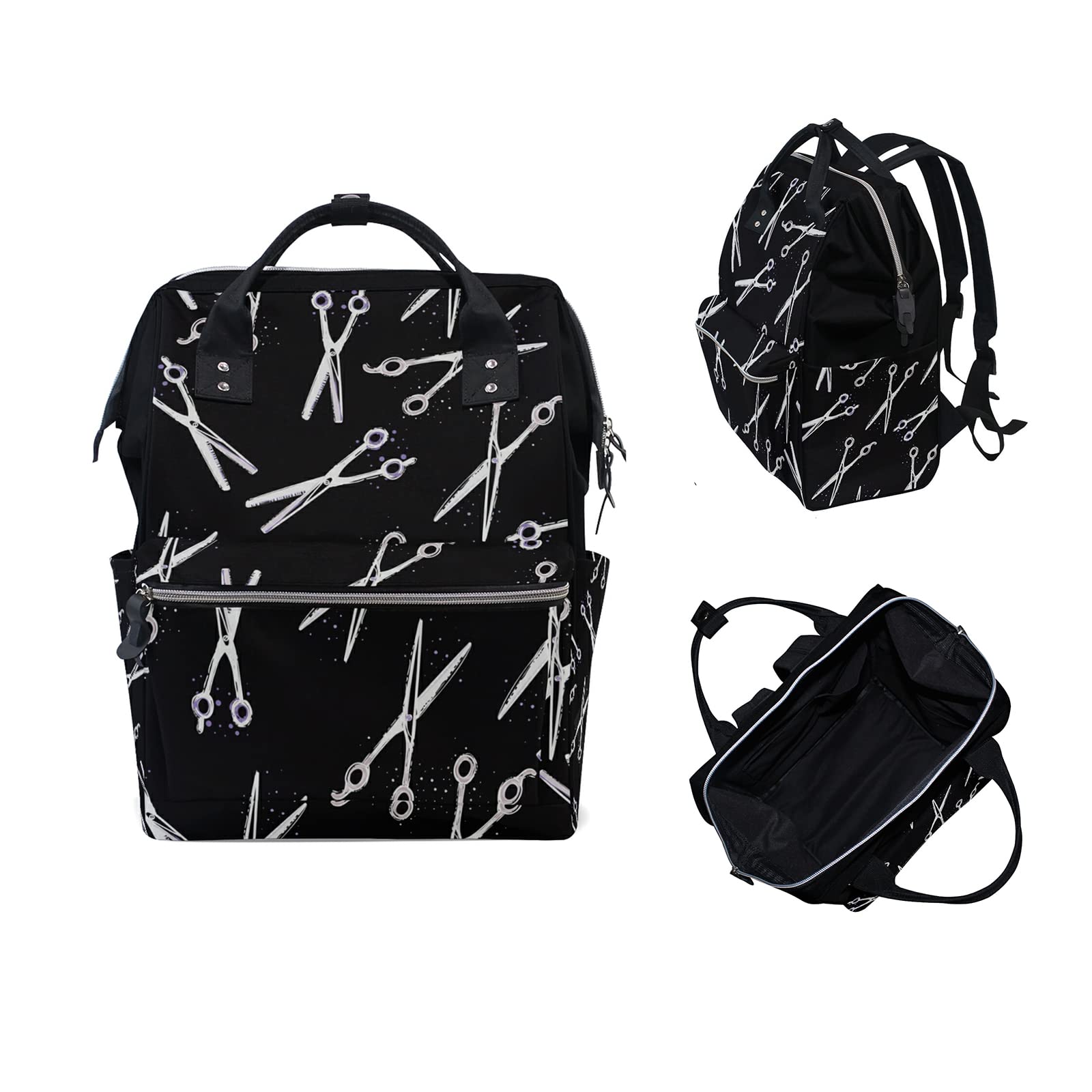 DerlonKaje Scissors Print Diaper Bag Backpack, Waterproof, Large Capacity, Multi-function Travel Backpack, Hair Stylist Bag