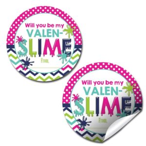 slime time valentine party favor sticker labels, 40 2" party circle stickers by amandacreation, great for classroom valentines, envelope seals, gifts & treats