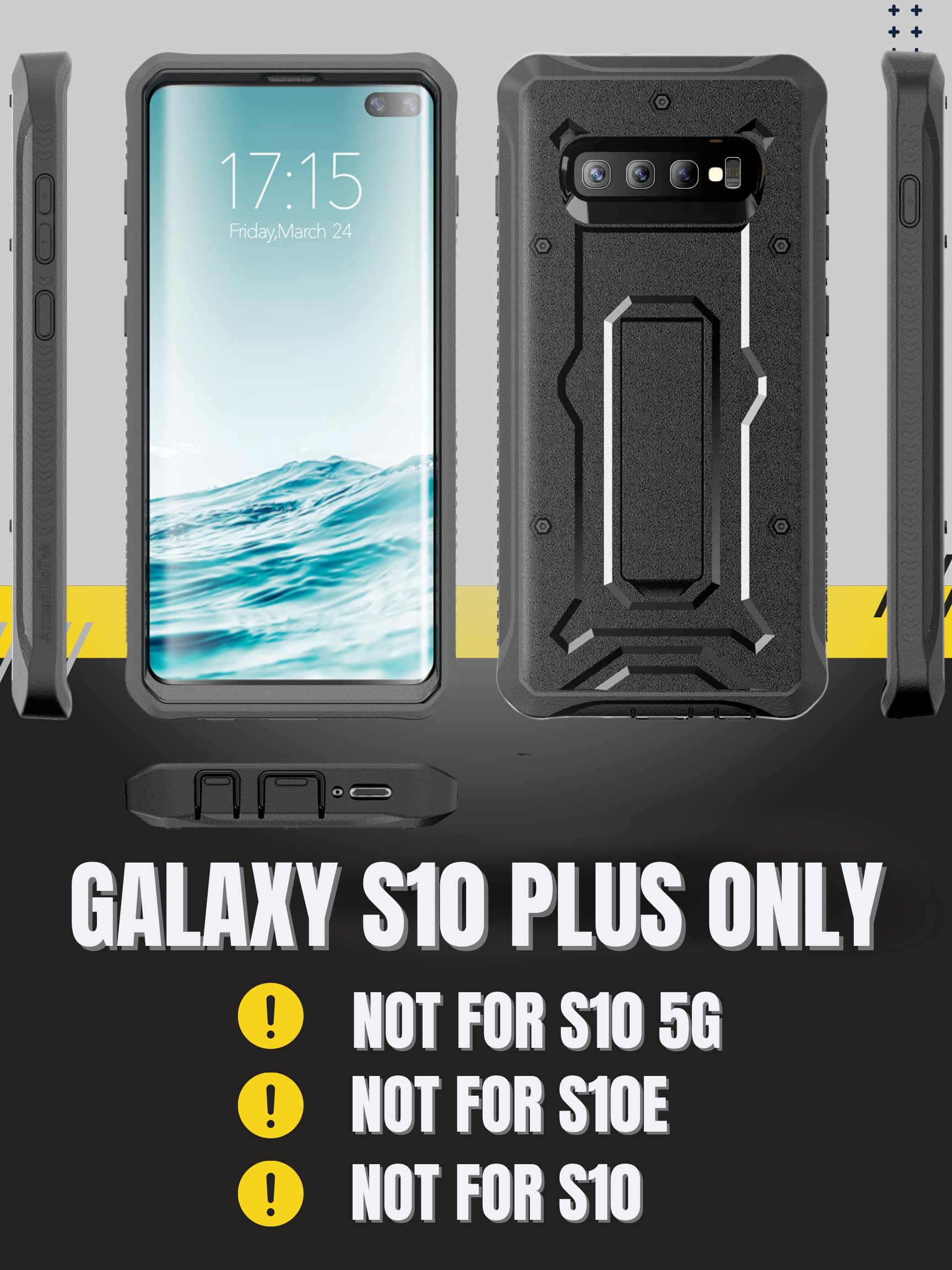 ArmadilloTek Vanguard Compatible with Samsung Galaxy S10+ Plus Case (Screenless Version) Military Grade Full-Body Rugged with Kickstand - Black