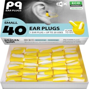 PQ Small Ear Plugs for Sleep - 40 Small Foam Earplugs for Sleeping for Small Ear Canals. Noise Cancelling 32 dB, Sound Blocking, Premium Soft Earplugs for Women and Men, Ear Plugs to Block Snoring