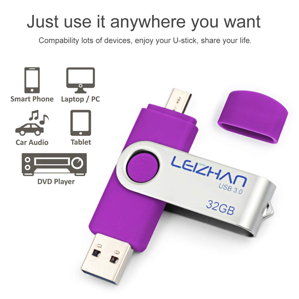 128 gb Flash Drive USB 3.0 Jump Drive for Android Phones/PC/Tablet, Micro-USB 3.0 Thumb Drive, Purple