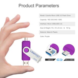 128 gb Flash Drive USB 3.0 Jump Drive for Android Phones/PC/Tablet, Micro-USB 3.0 Thumb Drive, Purple