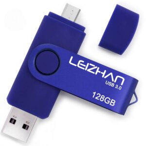 leizhan 128gb flash drive for samsung galaxy s4 s5 s6 s7 htc nokia moto huawei, micro-usb 3.0, blue