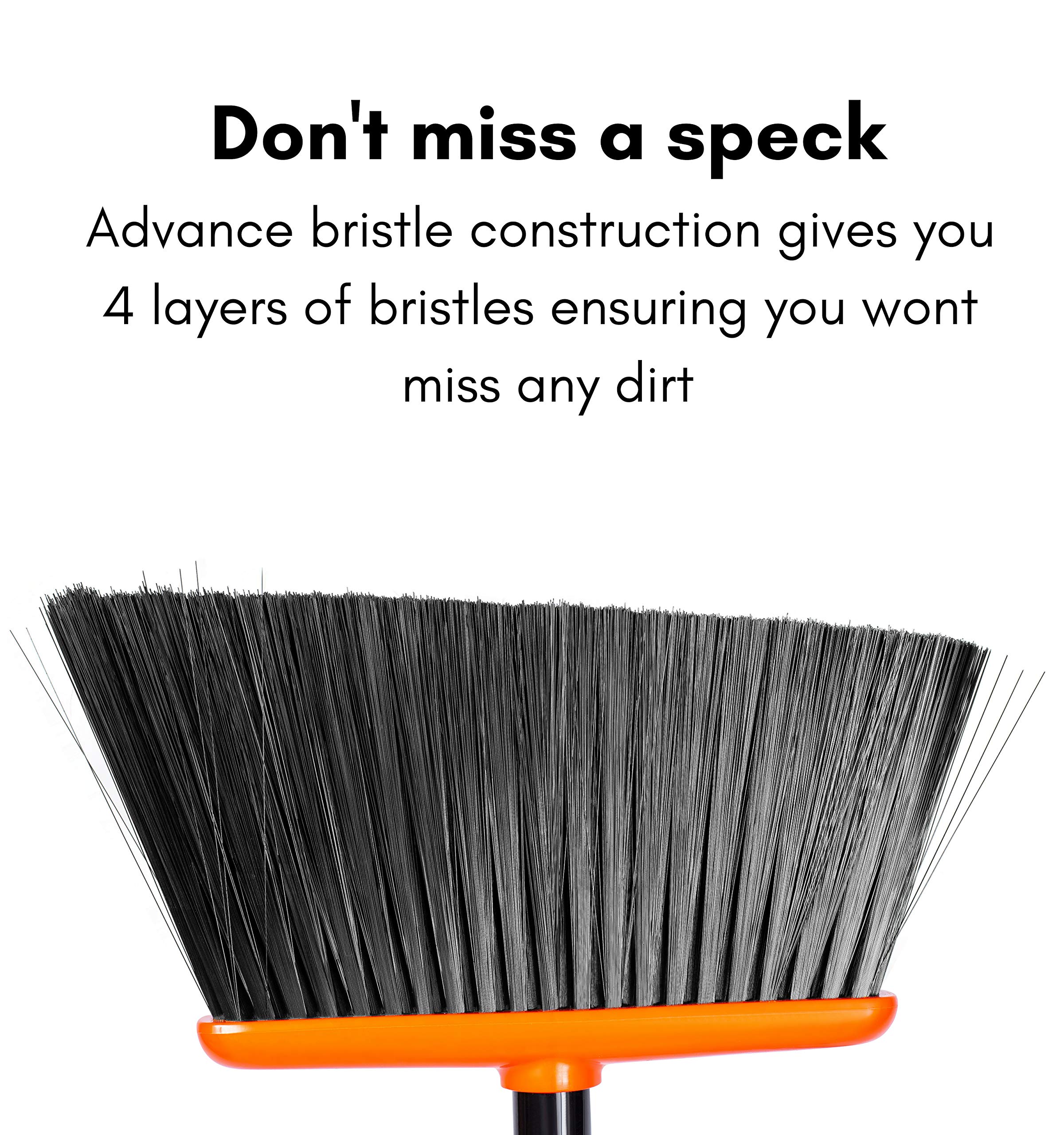 BirdRock Home Broom and Dustpan Set - Lobby Dust Pan - Orange and Grey Durable Set - Indoor or Outdoor - Sweep Combo Great for Kitchen, Home, Garage and Office - Clip On Self Cleaning Bristles