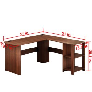 SHW L-Shaped Home Office Wood Corner Desk, Walnut