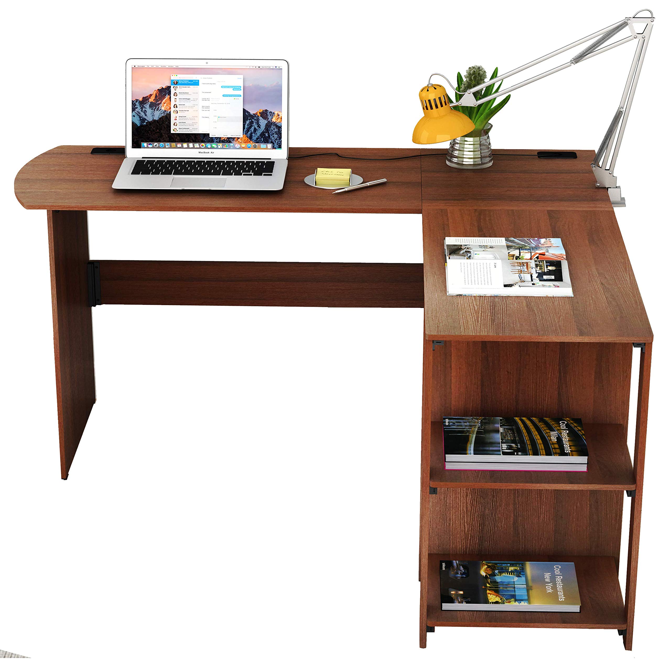 SHW L-Shaped Home Office Wood Corner Desk, Walnut