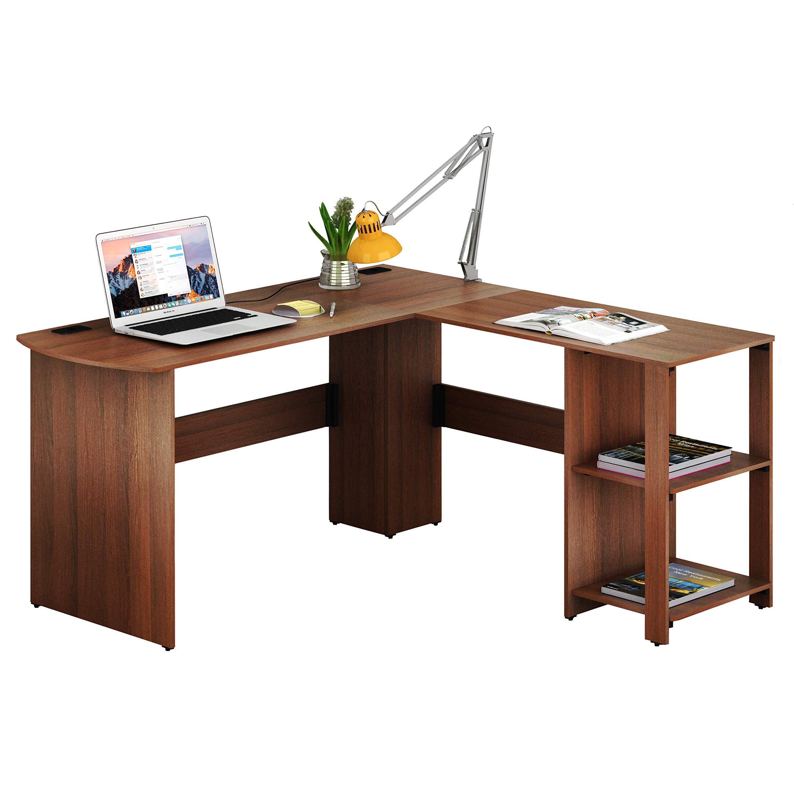 SHW L-Shaped Home Office Wood Corner Desk, Walnut