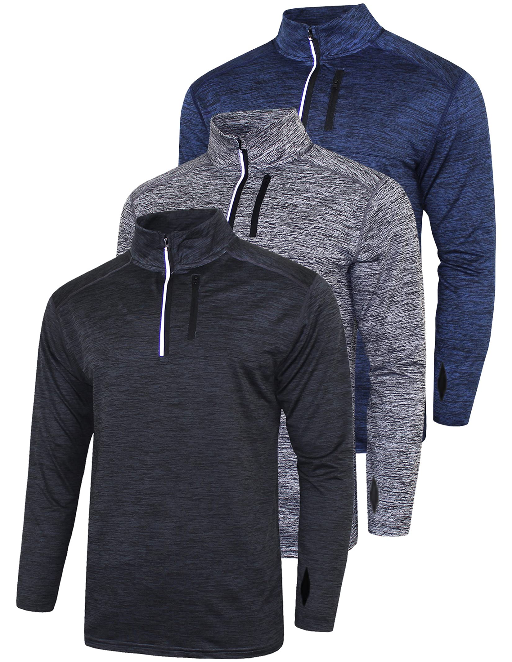 3 Pack: Men's Quarter 1/4 Zip Pullover Long Sleeve Workout Jackets, Athletic Dry Fit Running Shirts (Set 1, Small)