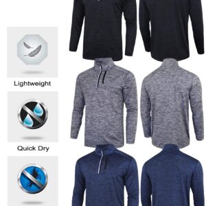 3 Pack: Men's Quarter 1/4 Zip Pullover Long Sleeve Workout Jackets, Athletic Dry Fit Running Shirts (Set 1, Small)