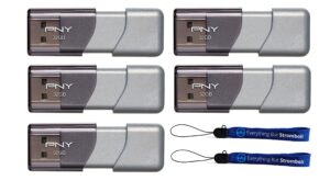 pny 32gb usb 3.0 flash drive elite turbo attache 3 (five pack) model p-fd32gtbop-ge bundle with (2) everything but stromboli lanyard