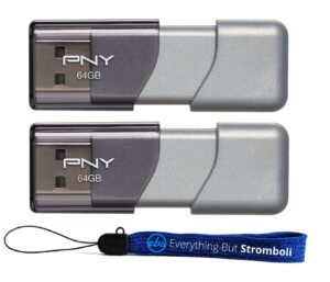 pny usb 3.0 flash drive elite turbo attache 3 two pack bundle with (1) everything but stromboli lanyard (64gb 2 pack, gray)