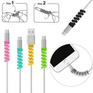 VizGiz 12 Pack Charging Cable Protector Cable Management Organizer Protective Spiral Tube Wire Protectors Cord Sleeve Line Saver for Apple iPhone iPod iPad MacBook Tablet iWatch Android Charger Phone
