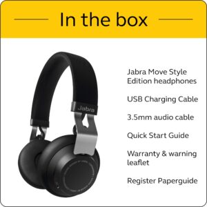 Jabra Move Style Edition, Black – Wireless Bluetooth Headphones with Superior Sounds Quality, Long Battery Life, Ultra-Light and Comfortable Wireless Headphones, 3.5 mm Jack Connector Included