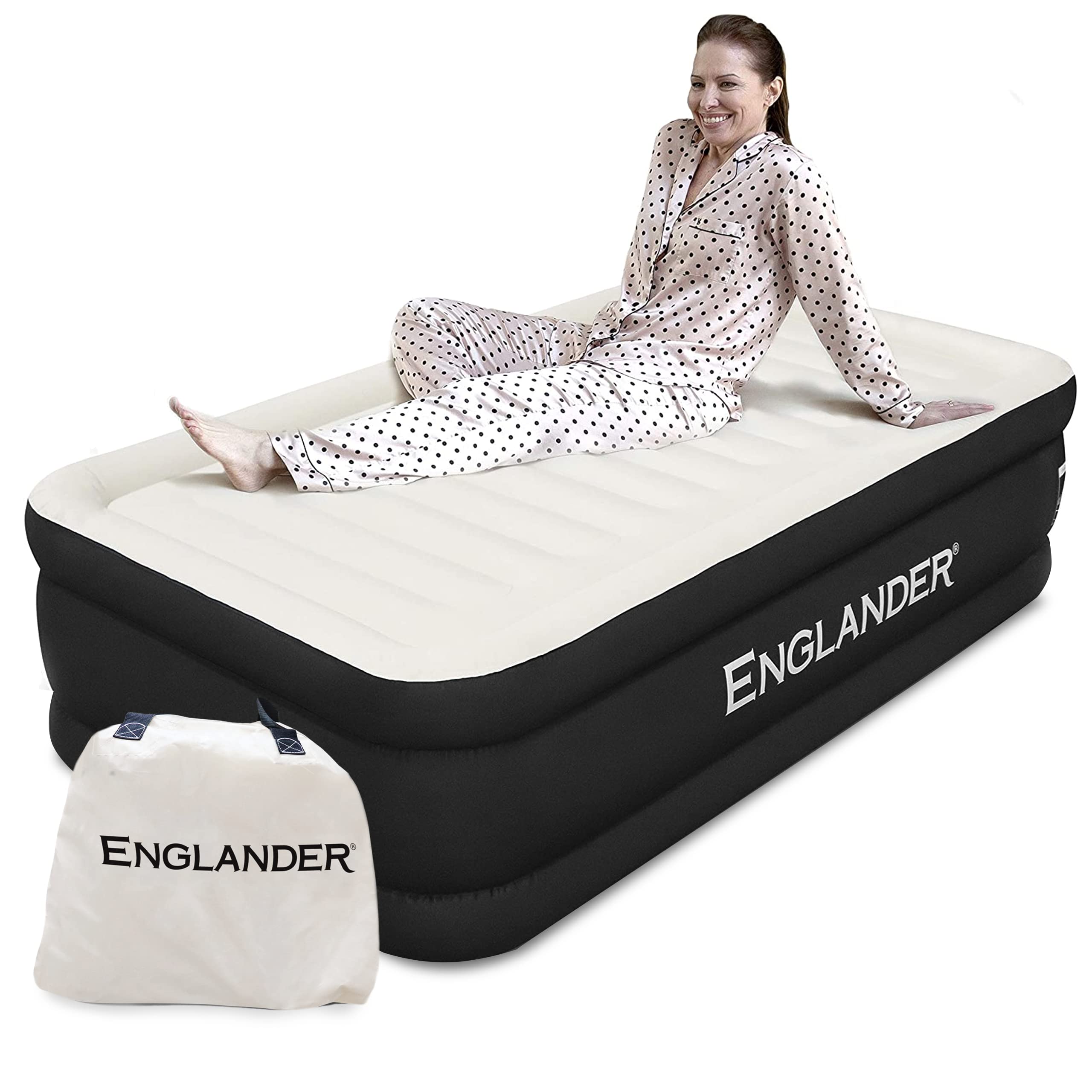 Englander Twin Air Mattress - Double High, 300 LB Capacity Luxury Camping Mattress with Built-in Pump, Waterproof and Microfiber