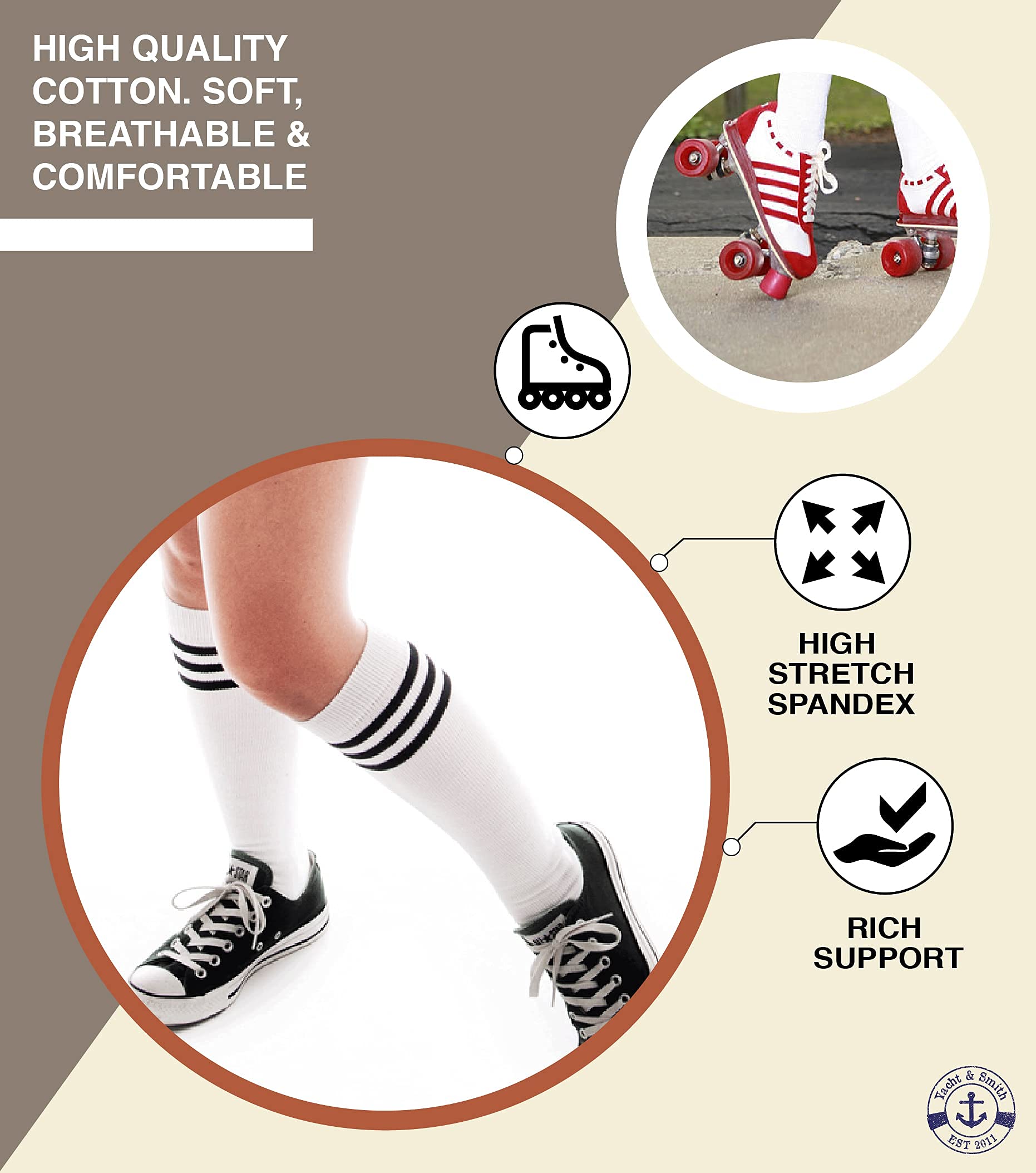 Yacht & Smith Men's & Women's Wholesale Bulk Cotton Tube Socks, Referee Style, by SOCKS'NBULK