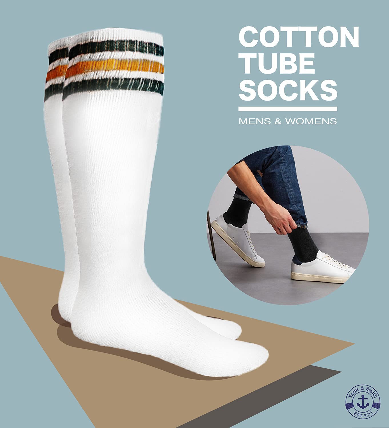 Yacht & Smith Men's & Women's Wholesale Bulk Cotton Tube Socks, Referee Style, by SOCKS'NBULK