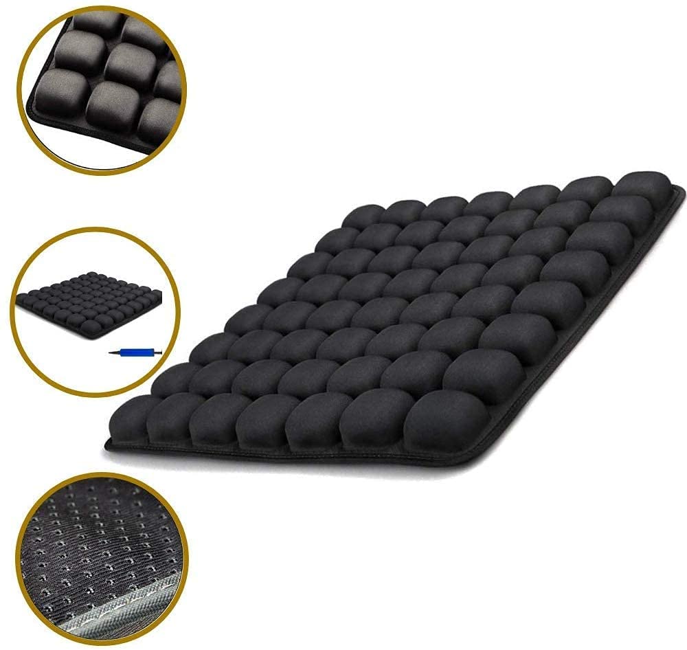 SUNFICON Air Cushion Inflatable Chair Air Seat Cushion Car Portable Breathable Comfort Cushion Office Wheelchair Pad Orthopedics Pain Pressure Relief Cushion Camping Seat Mat 18 x 16 x1 in Black