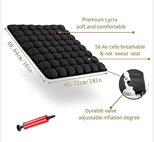 SUNFICON Air Cushion Inflatable Chair Air Seat Cushion Car Portable Breathable Comfort Cushion Office Wheelchair Pad Orthopedics Pain Pressure Relief Cushion Camping Seat Mat 18 x 16 x1 in Black