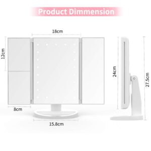 DIOZO Makeup Mirror with Lights, Makeup 21 LED Vanity Mirror, Lighted Up Mirror with Touch Screen Switch, 180 Degree Rotation, Dual Power Supply, Portable White Trifold Mirror