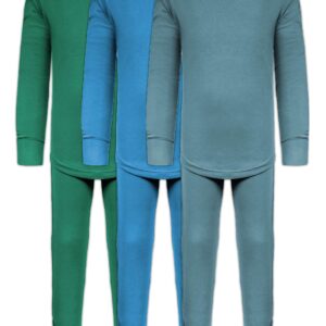 Andrew Scott Boys Long John Ultra-Soft Cotton Stretch Base Layer Underwear Sets / 3 Long Sleeve Tops + 3 Long Pants - 6 Piece Mix & Match (3 Sets / 6 Pc - Evergreen/Blue/Arctic, 5/6)