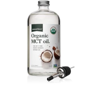 Natural Force Organic MCT Oil – Pure Glass Bottle – Made from 100% Cold Pressed Virgin Coconut Oil + Certified Keto, Paleo, Kosher, Vegan & Non-GMO – Lab Tested for Quality and Purity - 32 Ounce