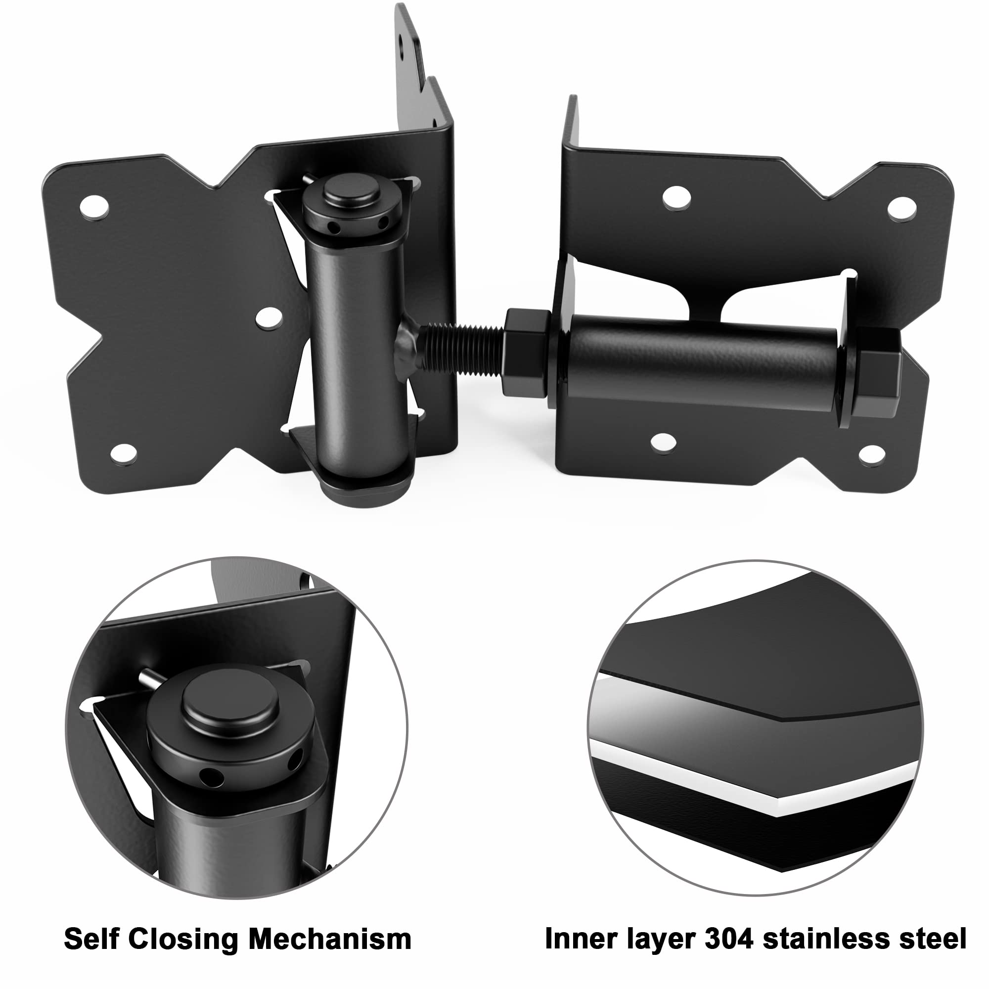 WINSOON Stainless Steel Self Closing Gate Hinge and Latch Hardware Kit, Heavy Duty Adjustable Tension Gate Hinges 2-Pack & 1-Automatic Latch, Gate Hardware Kit for Wood/Vinyl Fence Gate