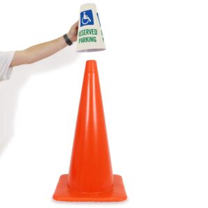 SmartSign “Reserved Parking with Handicapped Symbol” Bright Reflective Cone Message Sleeve, [Cone Not Included]