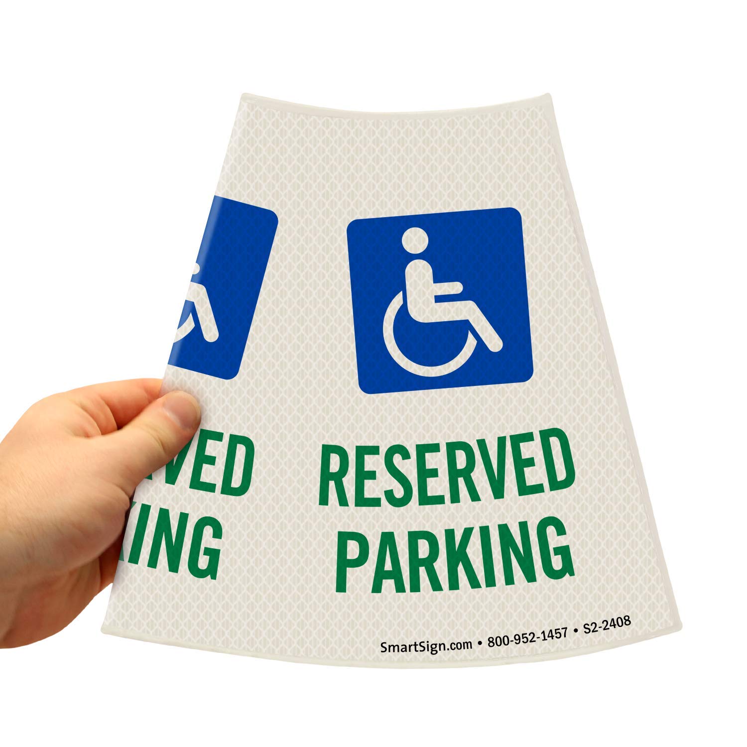 SmartSign “Reserved Parking with Handicapped Symbol” Bright Reflective Cone Message Sleeve, [Cone Not Included]