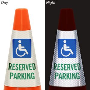 SmartSign “Reserved Parking with Handicapped Symbol” Bright Reflective Cone Message Sleeve, [Cone Not Included]