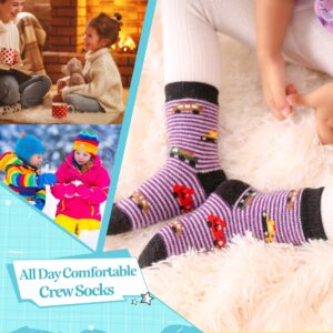 Eocom 6 Pairs Children's Winter Warm Wool Socks Kids Toddlers Boys Girls Thermal Thick Boot Cozy Crew Socks (8-12 Years, Cartoon Car)