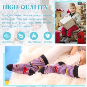 Eocom 6 Pairs Children's Winter Warm Wool Socks Kids Toddlers Boys Girls Thermal Thick Boot Cozy Crew Socks (8-12 Years, Cartoon Car)