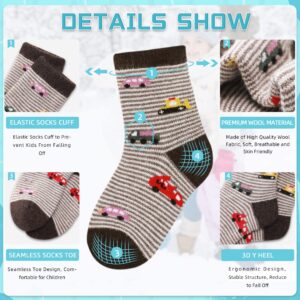 Eocom 6 Pairs Children's Winter Warm Wool Socks Kids Toddlers Boys Girls Thermal Thick Boot Cozy Crew Socks (8-12 Years, Cartoon Car)