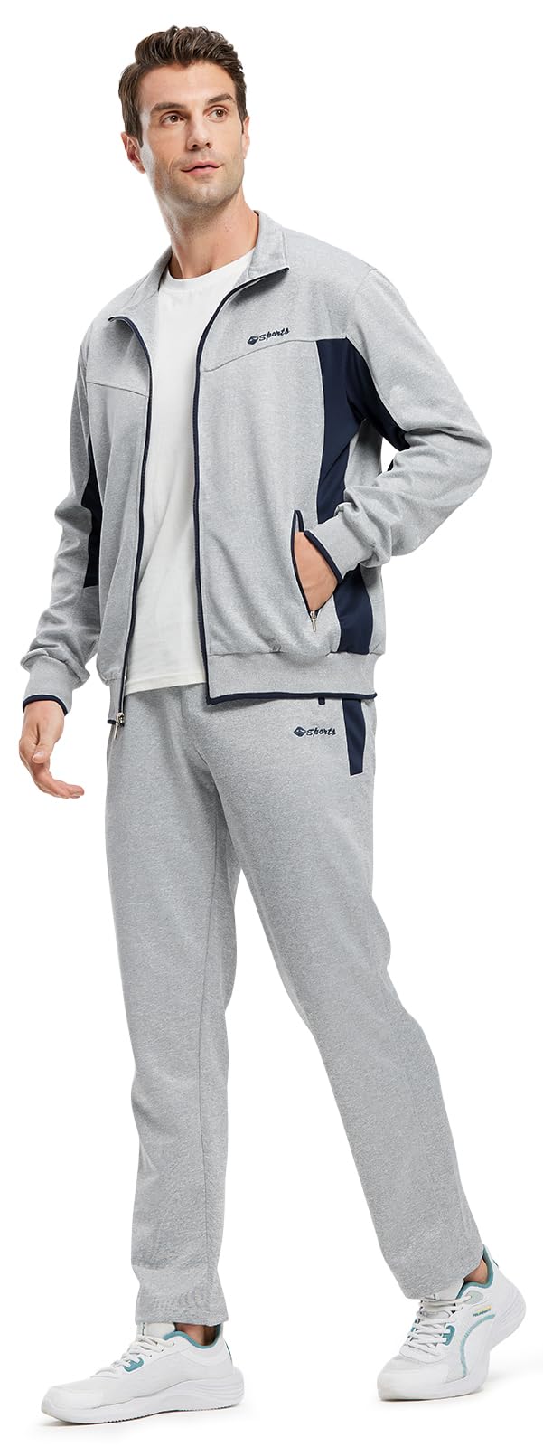 Rdruko Men's Tracksuit Sweatsuits 2 Piece Set Athletic Jogging Gym Activewear Sets(Grey,US XL)