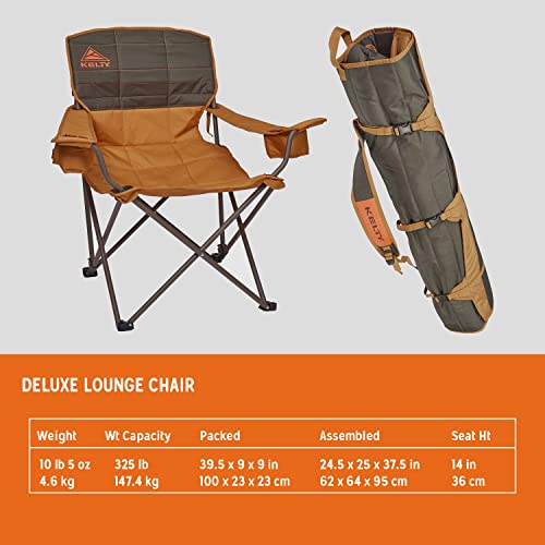 Kelty Deluxe Lounge Chair – Folding Outdoor Camping Chair with Insulated Cupholders, Customized Recline, Steel Frame, Padded Roll Storage Tote, 2024 (Beluga)