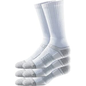 strideline basic crew socks | quad-ply yarn padding, direct compression and zoned cushioning, 3 pack (white, medium-large)