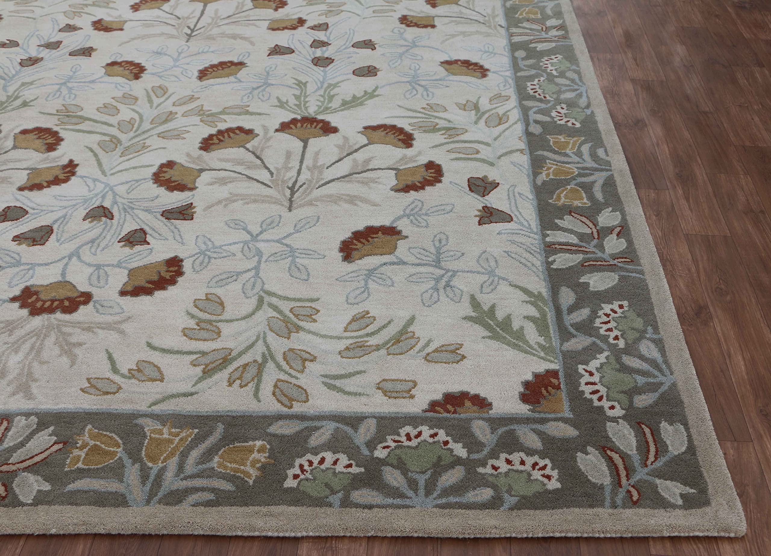 Old Hand Made Floral Bleige Tulips Traditional Style Oriental Woolen Area Rugs (8'x10')