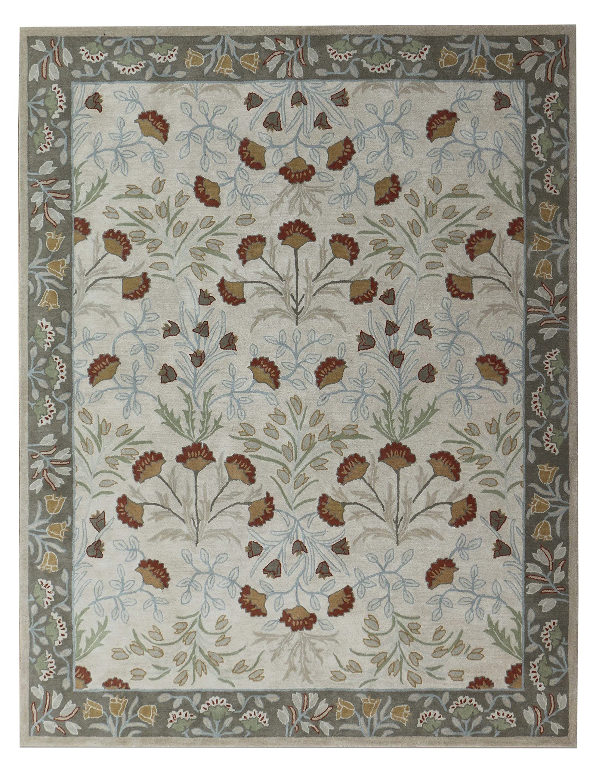 Old Hand Made Floral Bleige Tulips Traditional Style Oriental Woolen Area Rugs (8'x10')