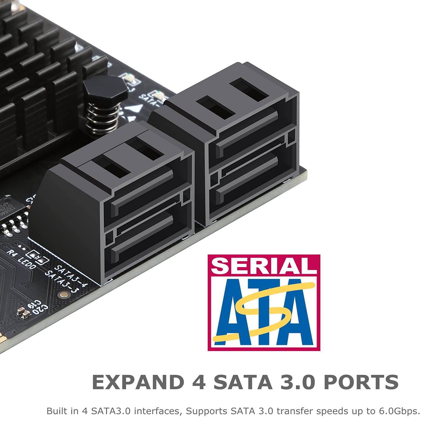 PCIe SATA Card 4 Port,PCI Express to SATA 3.0 Ports Expansion Controller Boot as System Disk for Desktop PC Support SSD and HDD with Low Profile Bracket and 4 SATA Cable