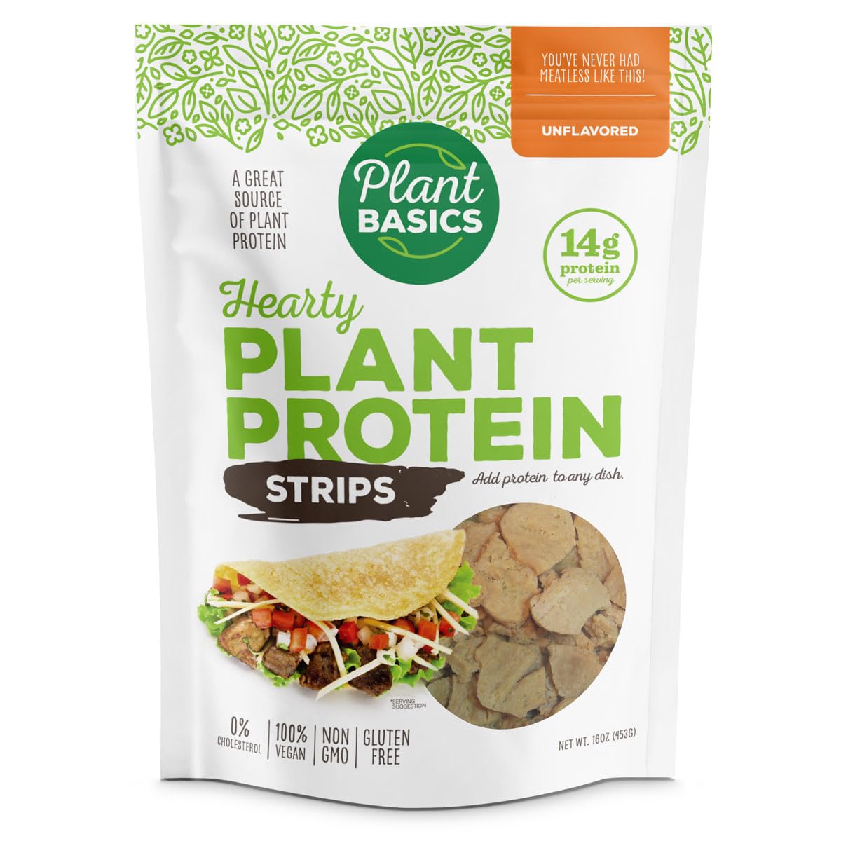 Plant Basics - Hearty Plant Protein - Unflavored Strips, 1 lb, Non-GMO, Gluten Free, Low Fat, Low Sodium, Vegan, Meat Substitute