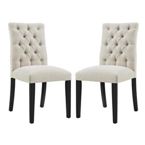 modway duchess modern tufted button upholstered fabric parsons two dining chairs in beige