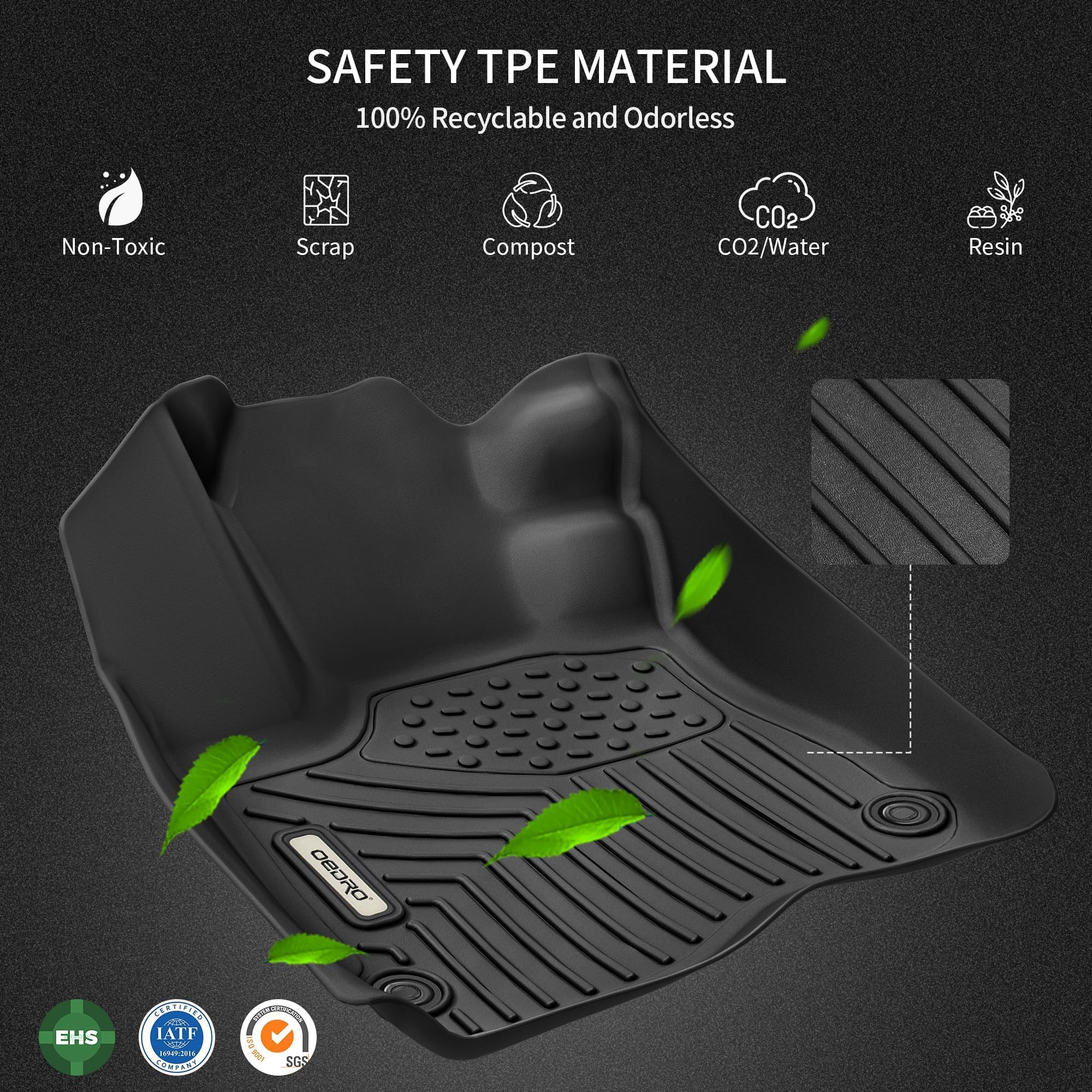 OEDRO Floor Mats Fit for 2013-2016 Ford Fusion Energi/Titanium/Lincoln MKZ, Unique Black TPE All-Weather Guard Includes 1st and 2nd Row: Front, Rear, Full Set Liners