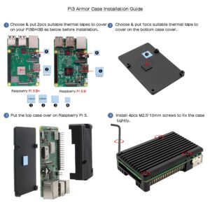 Armor Case for Raspberry Pi 3B+/3B, Aluminum Alloy Metal Case with Passive Cooling/Shell Heat Dissipation Compatible with Raspberry Pi 3 Model B+/3B
