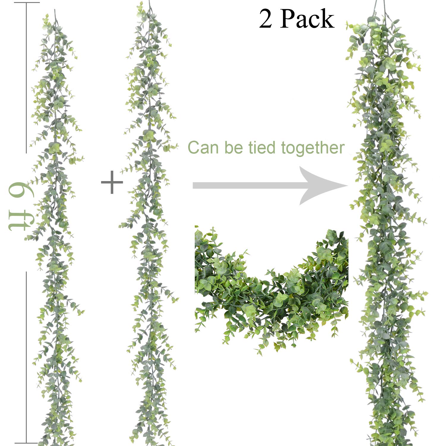 Artificial Vines Faux Eucalyptus Garland, Artiflr 2 Pack Fake Eucalyptus Greenery Garland Wedding Backdrop Arch Wall Decor, 6 Feet/pcs Fake Hanging Plant for Table Festival Party Decorations