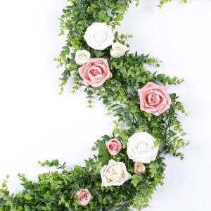 Artificial Vines Faux Eucalyptus Garland, Artiflr 2 Pack Fake Eucalyptus Greenery Garland Wedding Backdrop Arch Wall Decor, 6 Feet/pcs Fake Hanging Plant for Table Festival Party Decorations