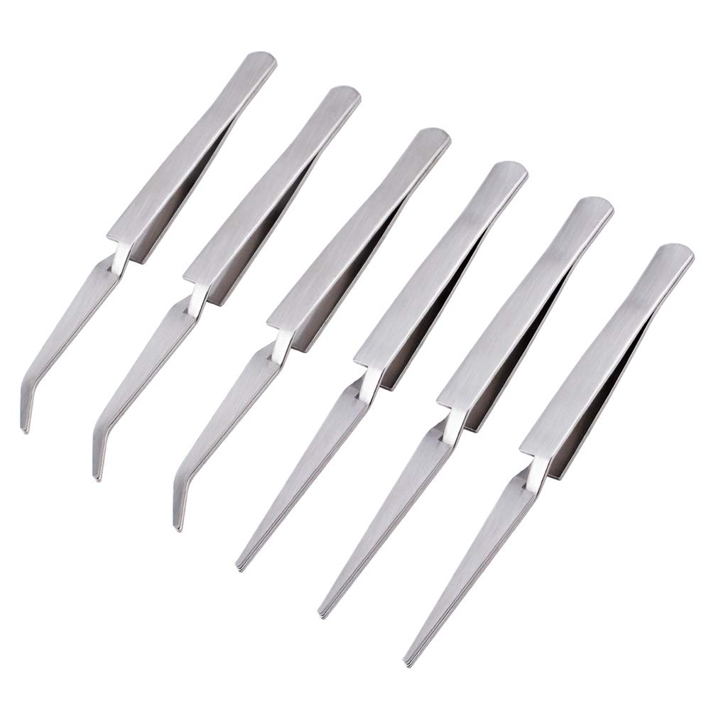 WANDIC Precision Tweezers Set, 6 Pcs 2 Styles Stainless Steel Tweezers Repair Kit for Craft, Jewelry, Electronics, Laboratory Work