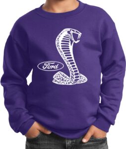 buy cool shirts ford mustang cobra youth kids sweatshirt, purple small