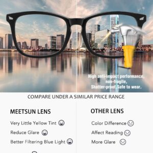 MEETSUN Blue Light Blocking Glasses, Anti Eye Strain Headache (Sleep Better),Computer Reading Glasses UV400 Transparent Lens (2 Pack Black +Leopard lens, 53)