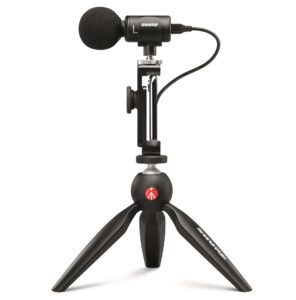 shure mv88+ video kit - digital stereo condenser microphone for apple and android, with manfrotto pixi tripod, phone clamp, mount, ios and usb-c cables for next-level connectivity (mv88+ video kit)