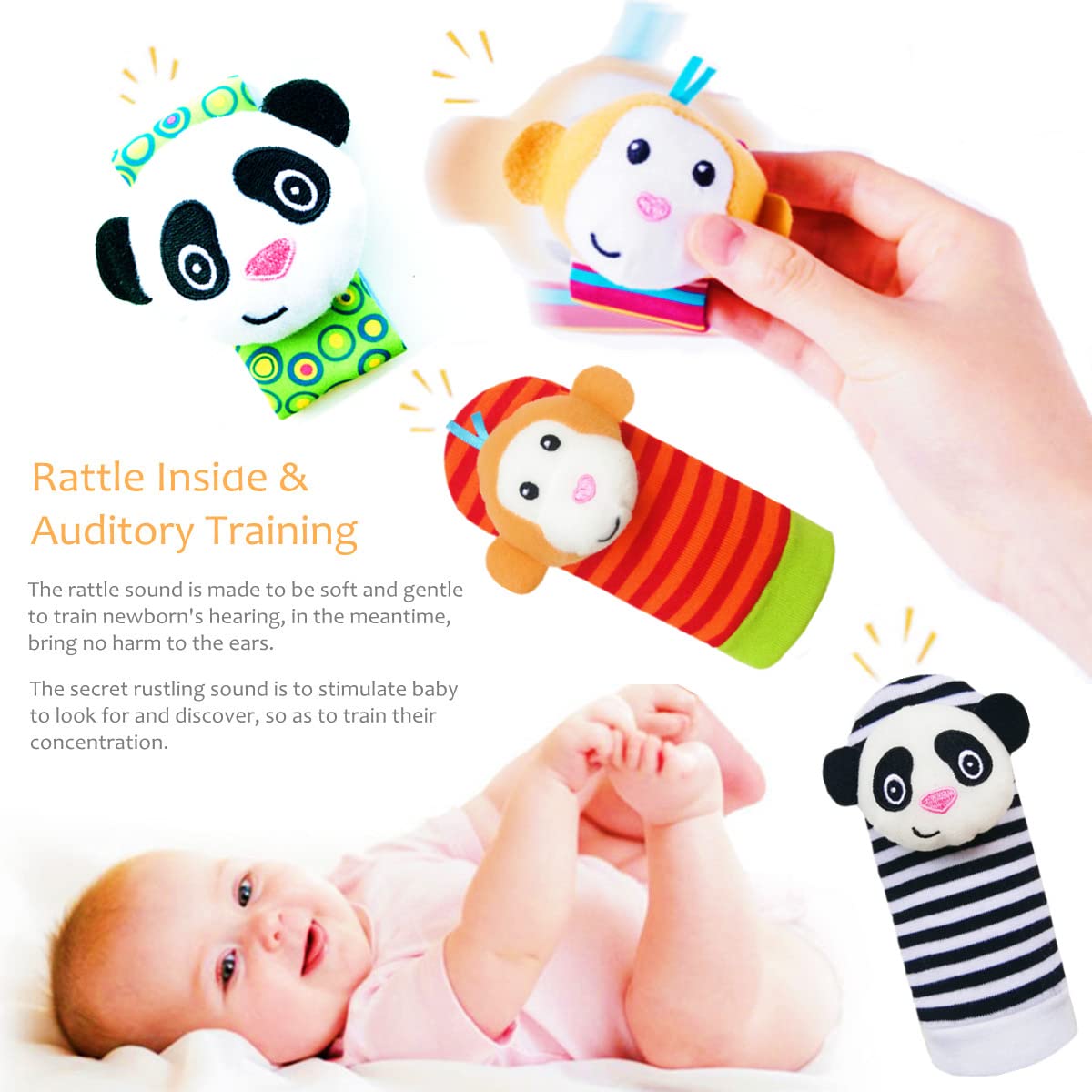 Kiesyo Rattle Toys for Babies 0-6 Months Wrist Rattles and Rattle Socks Toys for Baby Infant 0-3 0-6 6-12 Months Ankle Foot Rattle Baby Shower Gift for Newborn Boy Girl