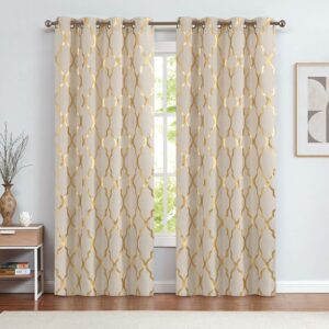 jinchan Moroccan Tile Print Textured Linen Panels for Bedroom Room Grommet Flax Linen Blend Curtain Textured Window Treatment Set for Living Room 95 inch Gold on Flax